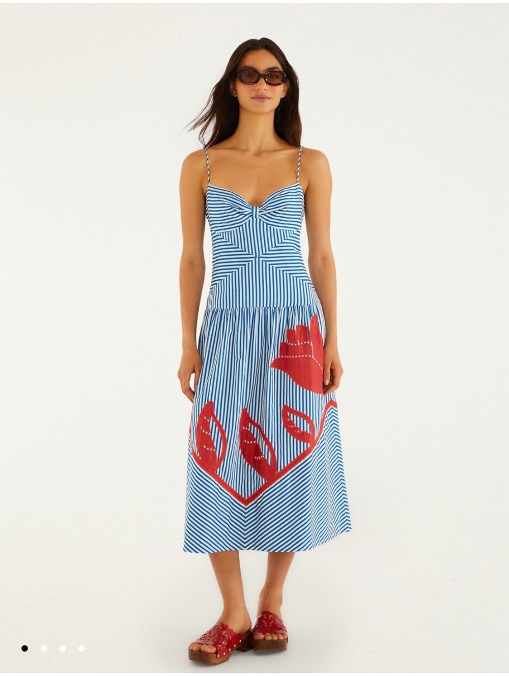 Blue Sky Stripes Sleeveless Midi Dress-Size Medium